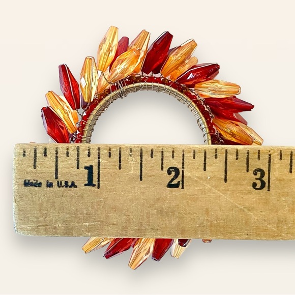 Set of 8 Beaded Wreath Napkin Rings Fall Autumn Thanksgiving Amber Red - Picture 12 of 13